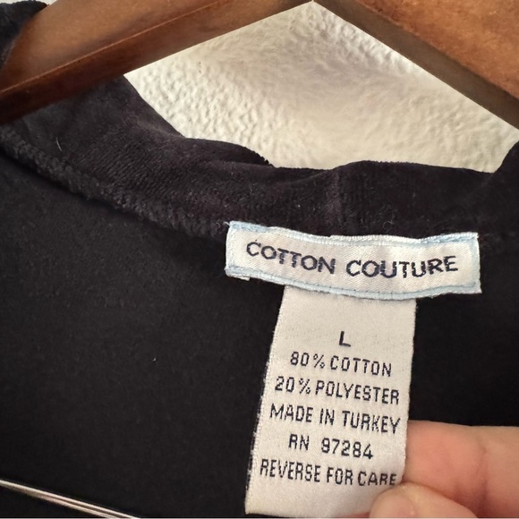 Y2K Velour Zip Up Hoodie Large Black Loungewear Cozy Athleisure Cotton Couture - Picture 8 of 12